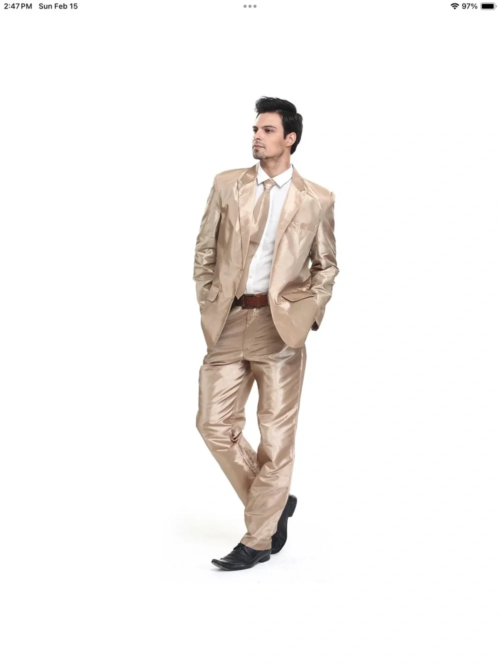 Mens Adult Suit Costume Magician Bachelor Party Jacket Tie Pants Gold Size XL